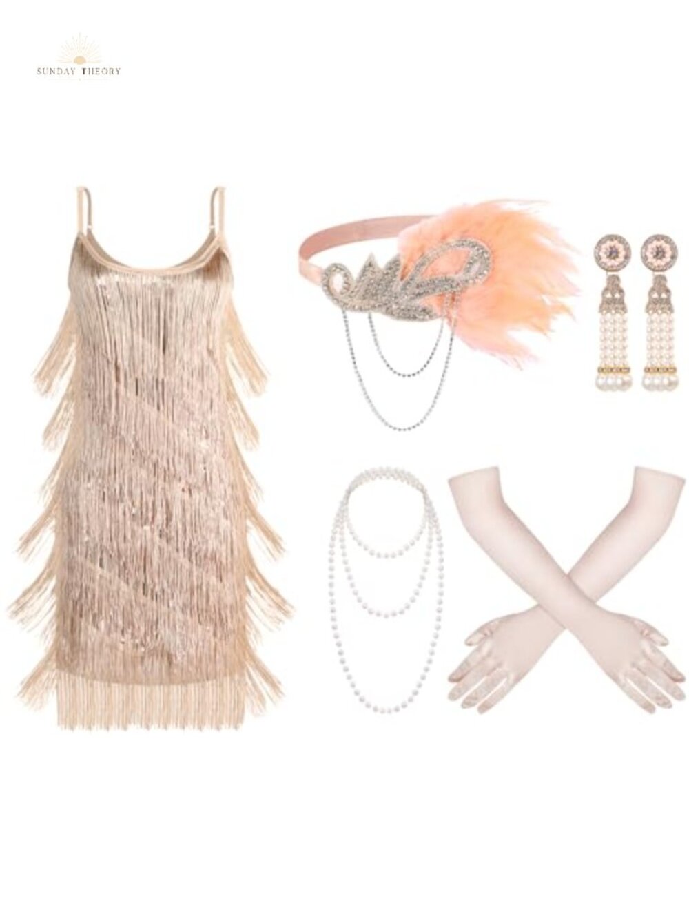 Flapper Dress 1920s Accessories Set Fringed Costume with Headband Necklace